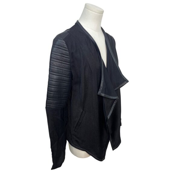 Generation Love Black Draped Open Front Jacket W/ Leather Quilted Sleeves - New - Picture 2 of 8